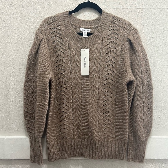 Calvin Klein Cable Knit Sweater in Coffee Multi NWT M - Picture 1 of 7